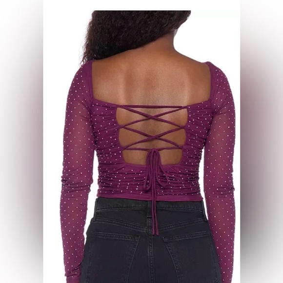 Alex & Sophia Purple Studded Lace-Up Square-Neck Top, crop Top - Picture 2 of 11